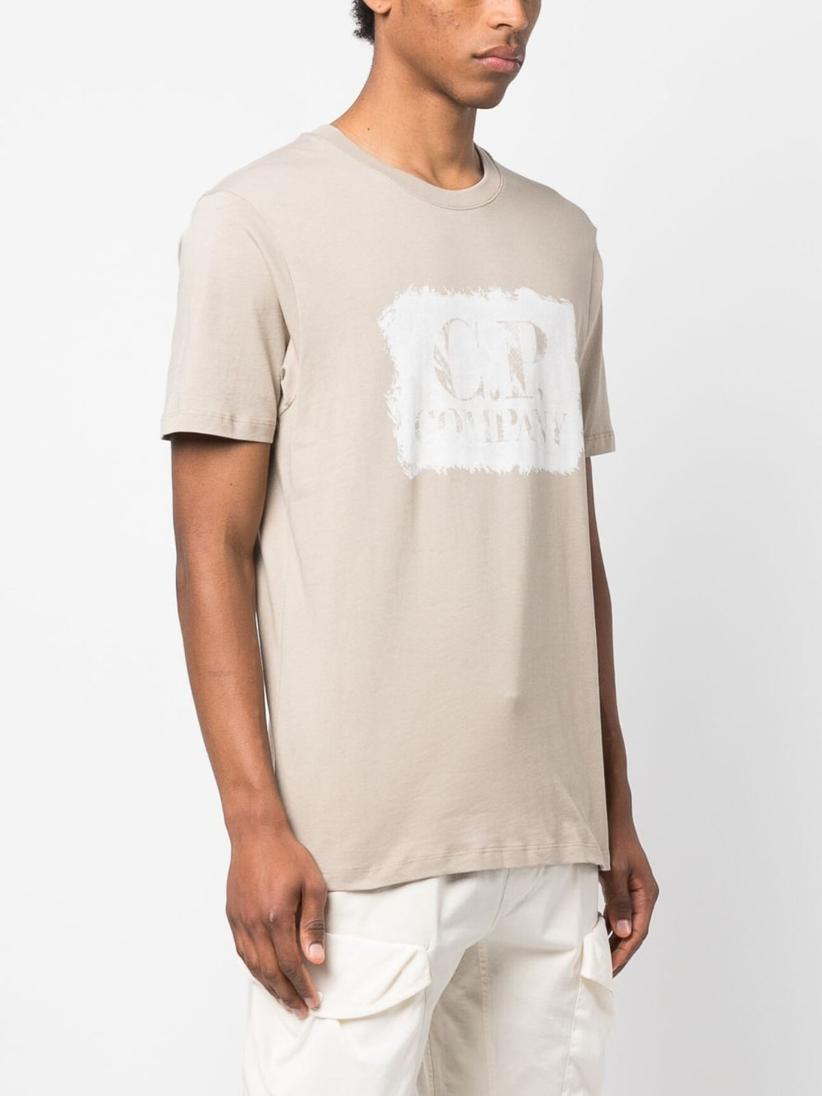 CP Company TEE Beige Logo Blanc
