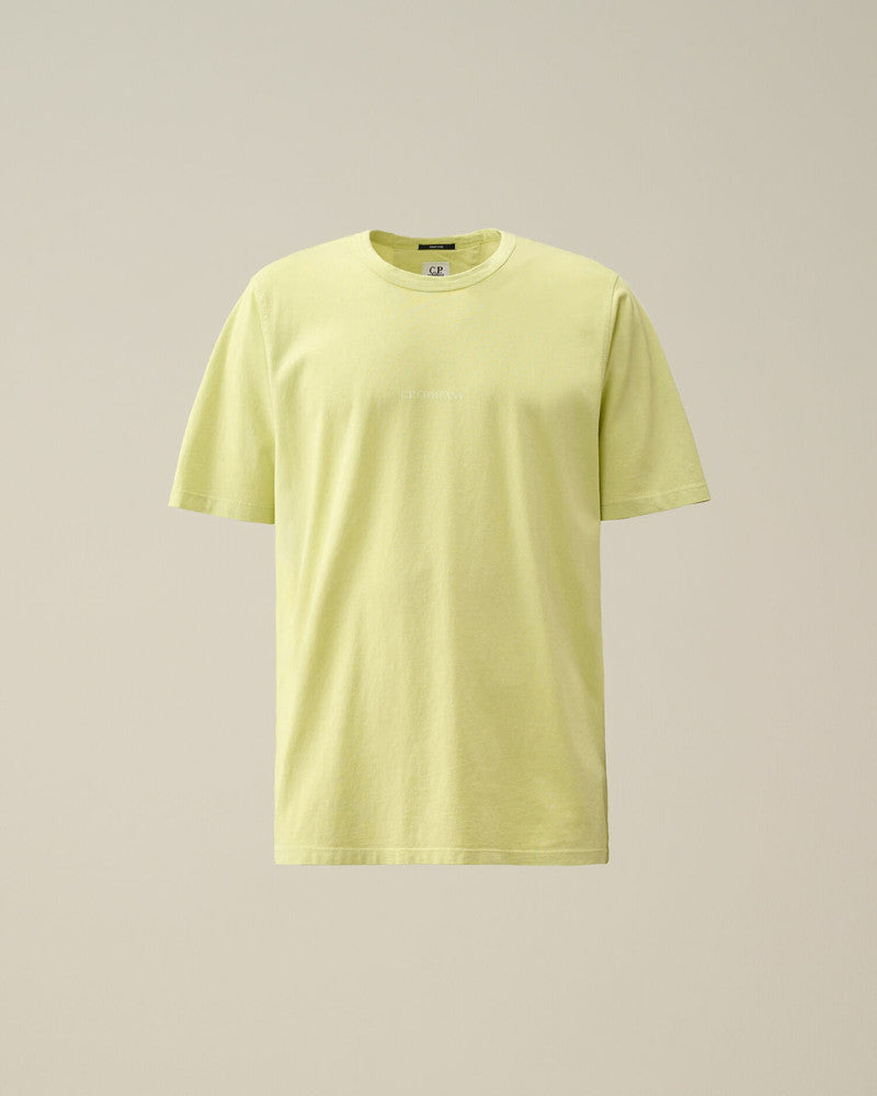 CP Company Tee Shirt Vert Jaune Logo Centré