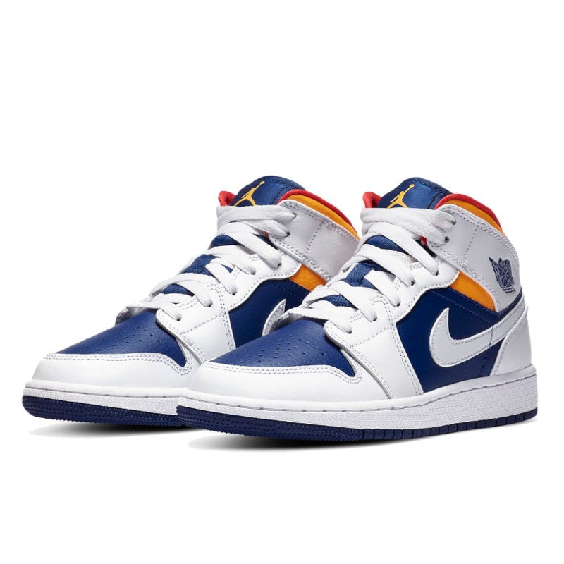 Air Jordan 1 Mid White Laser Orange Deep Royal Blue