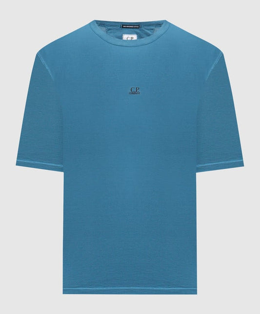 CP Company Tee Shirt Bleu Canard Logo Centré